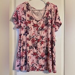 NWT Torrid Pink Ruffled Blossom Floral‎ Buttoned Blouse 1 14-16 Cottage Casual